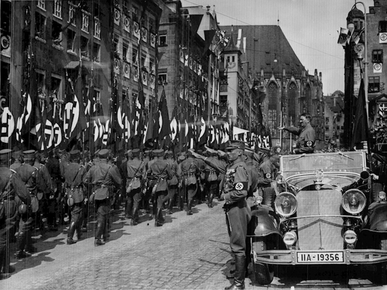 Adolf Hitler reviews the SA parade at the 1936 RPT